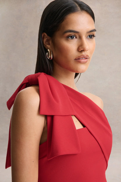 Adara Red Asymmetric Neck Maxi Dress With Bow Detail