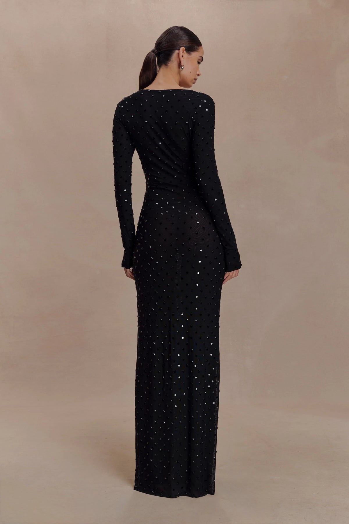 Acadia Diamante Long Sleeve Maxi Dress Black