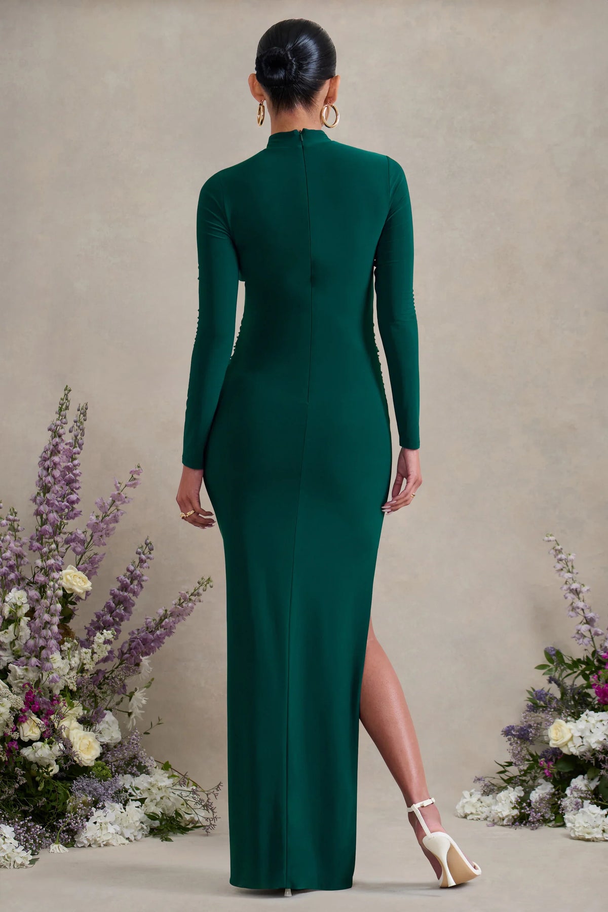 Alejandra Green Maternity Long Sleeve High Neck Maxi Dress