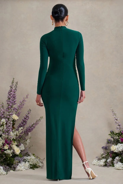 Alejandra Green Maternity Long Sleeve High Neck Maxi Dress
