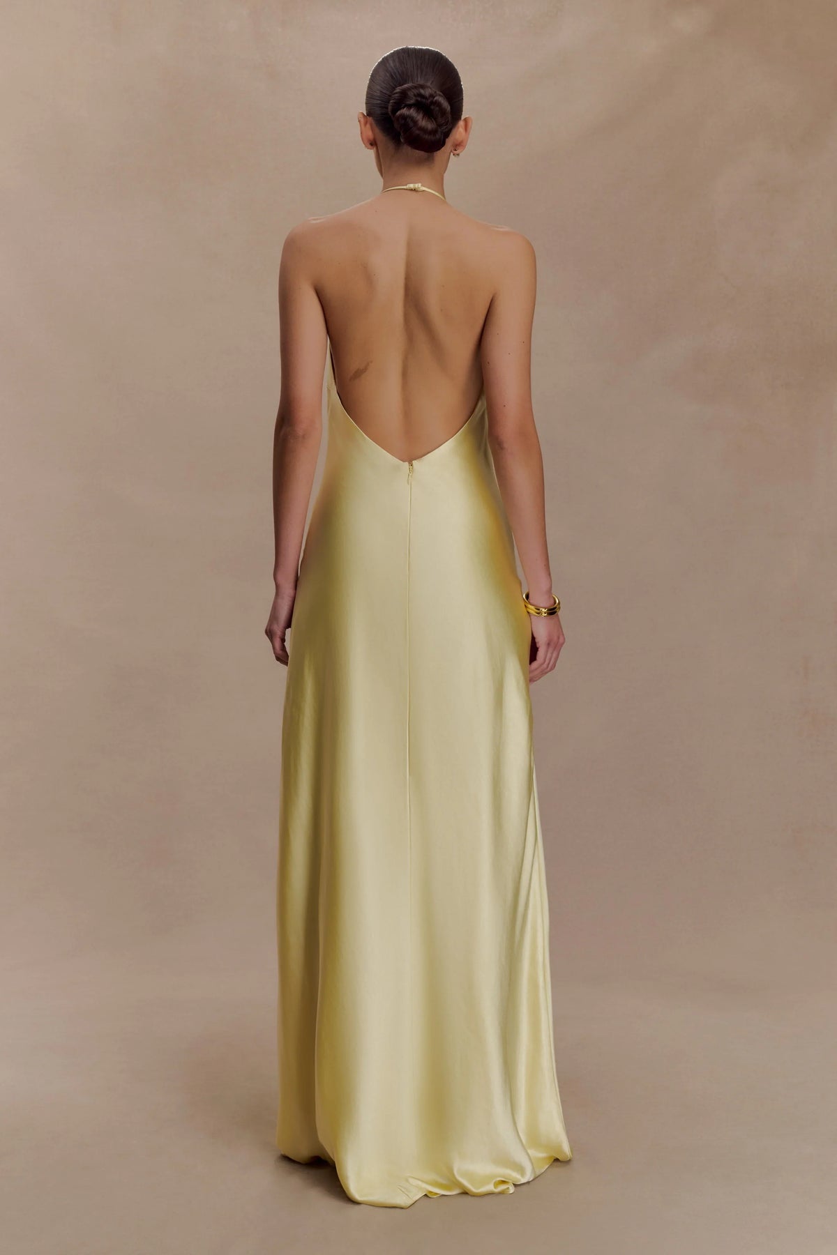 Bella Satin Halter Maxi Dress Lemon