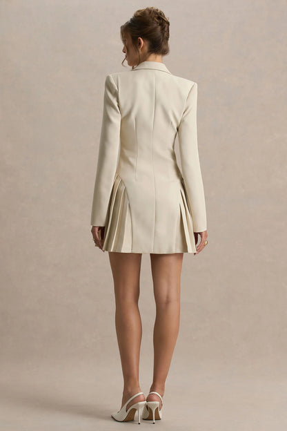 Blossoming Nude Plunge Neck Tailored Mini Dress With Pleating