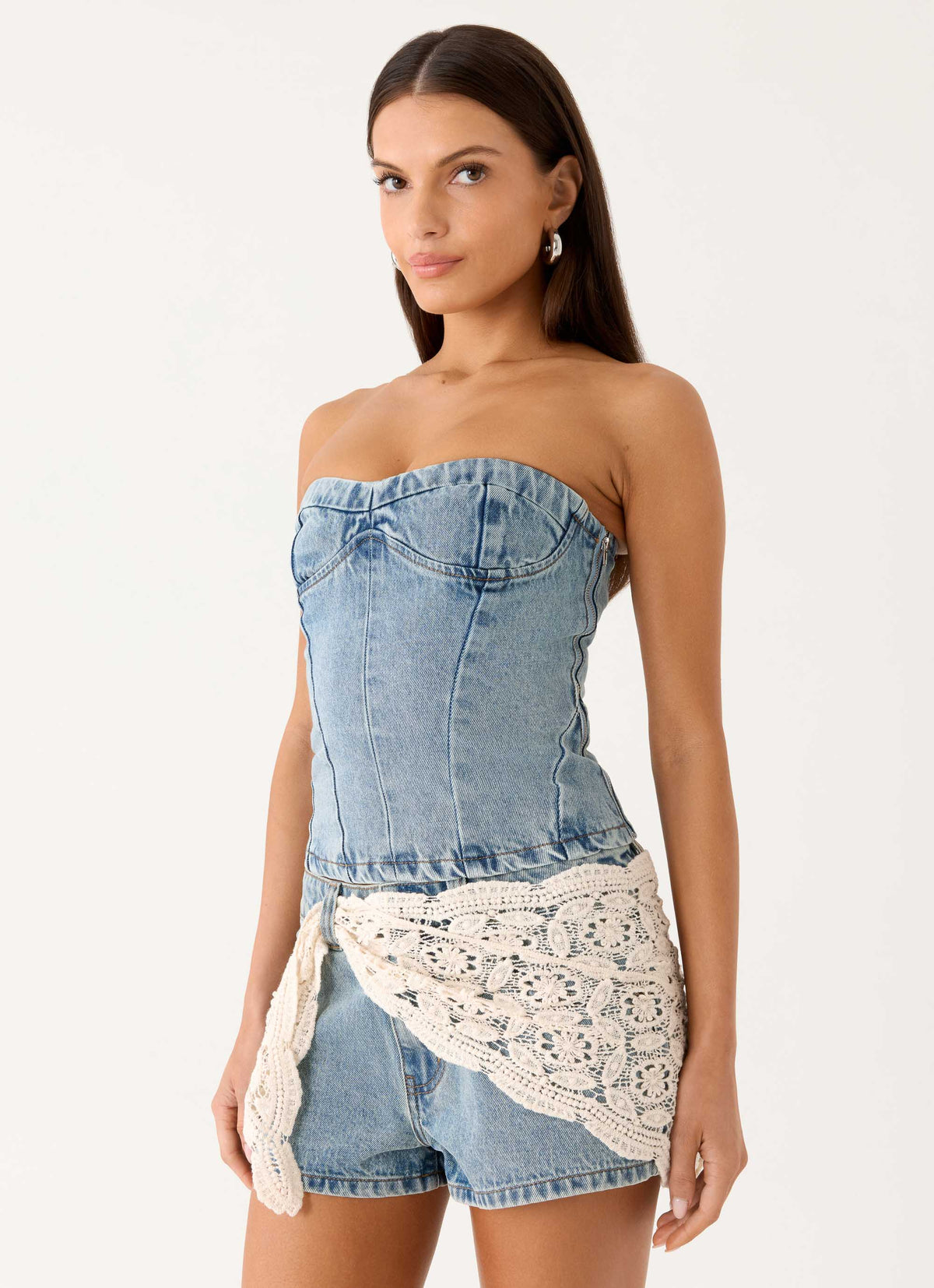 Avedon Scarf Denim Mini Shorts Light Wash