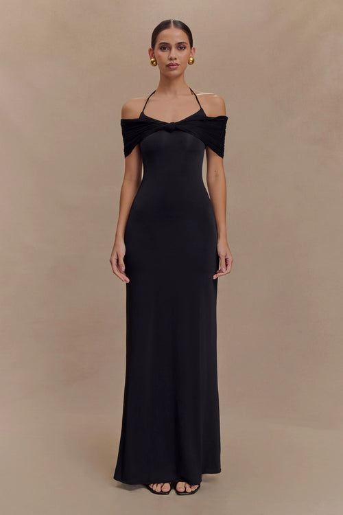 Bernadina Mesh And Slinky Halter Maxi Dress Black