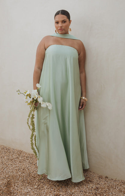 Tinsley Tube Dress ~ Pistachio Luxe Satin