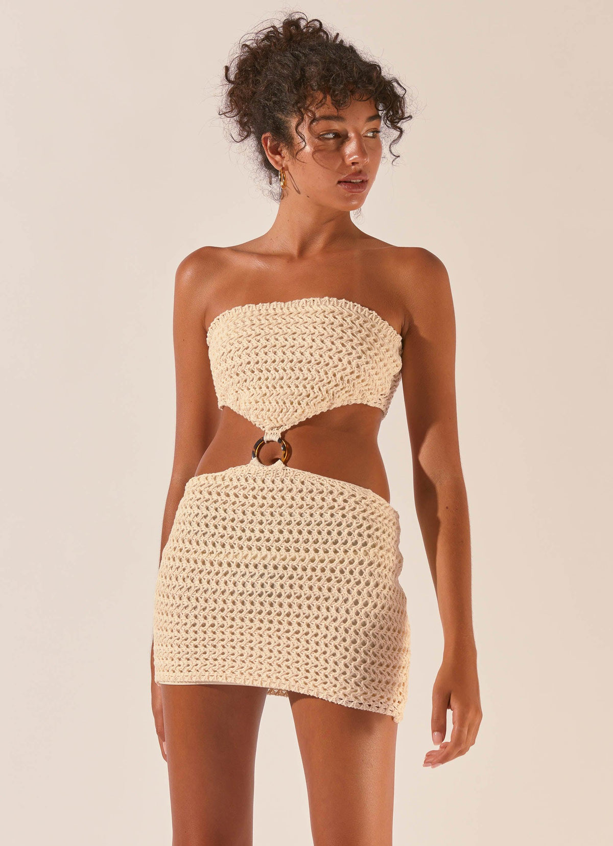 Balmy Nights Crochet Mini Dress Seashell