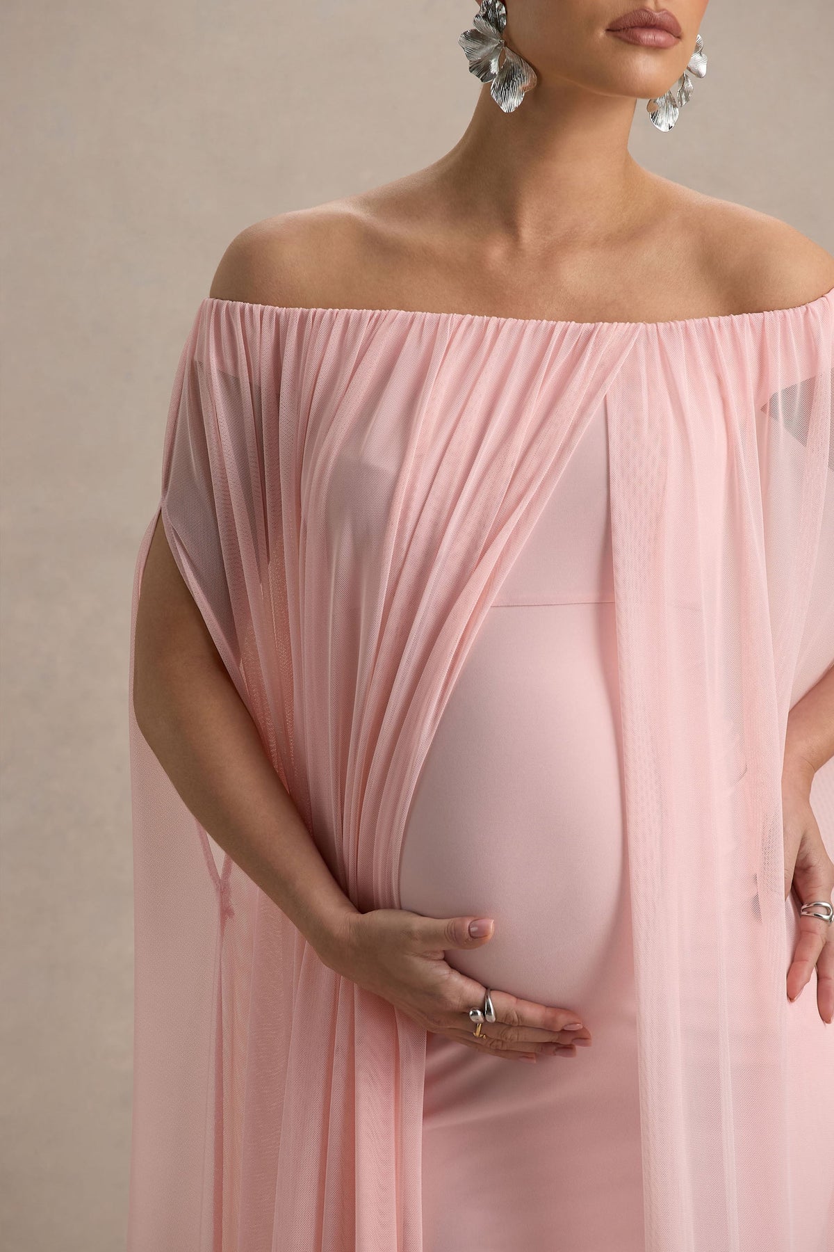 Atmosphere Pink Bandeau Maternity Mini Dress With Mesh Overlay