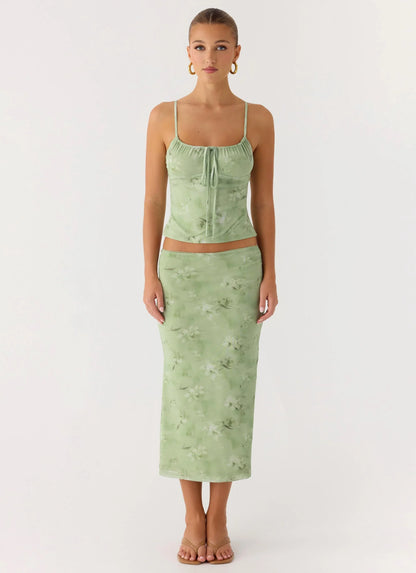Bahama Low Rise Midi Skirt Blurred Lime
