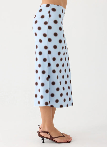 Bahama Low Rise Midi Skirt Blue Mocha Dot