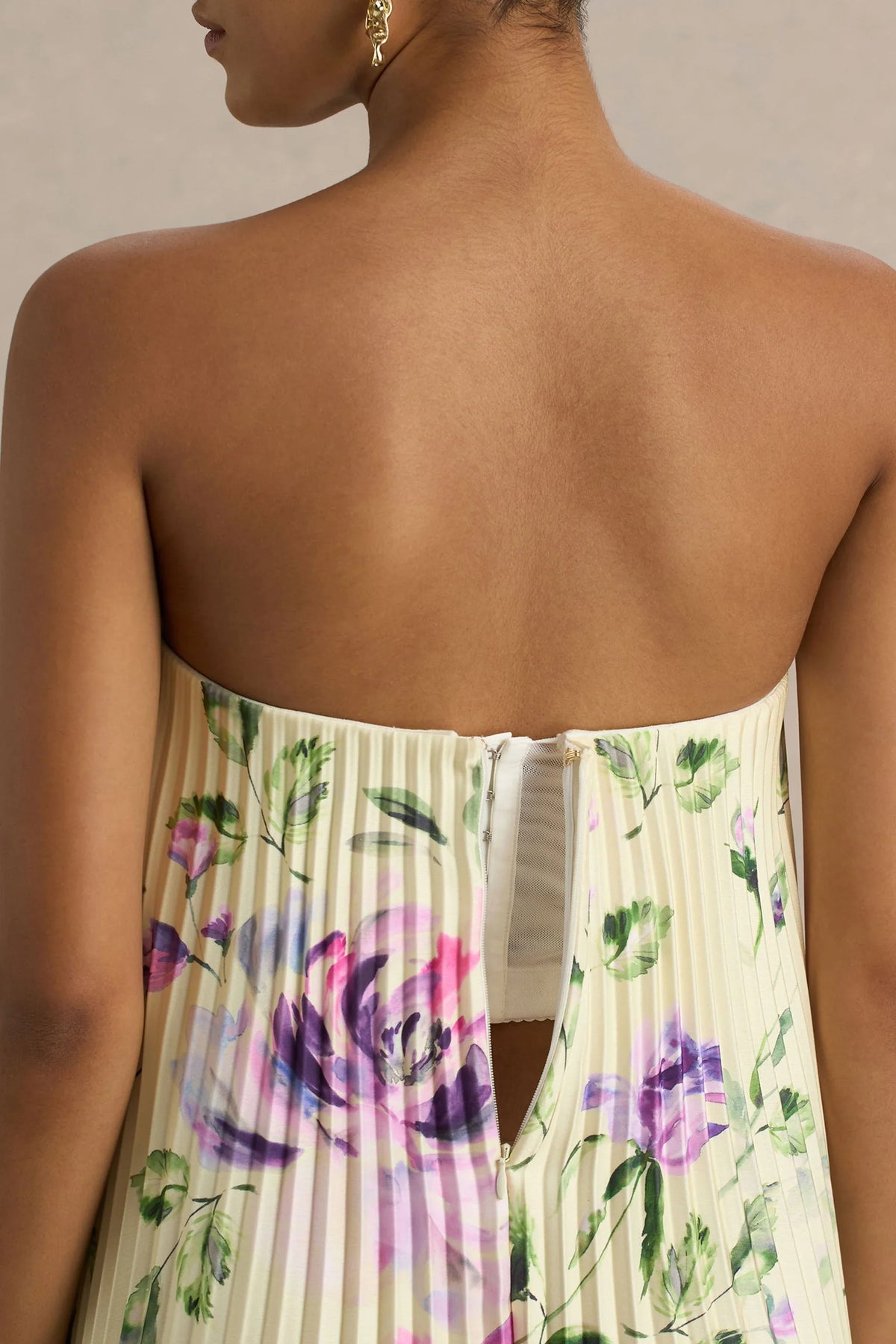 Bergamot Lemon Rose Print Satin Sweetheart Maxi Dress
