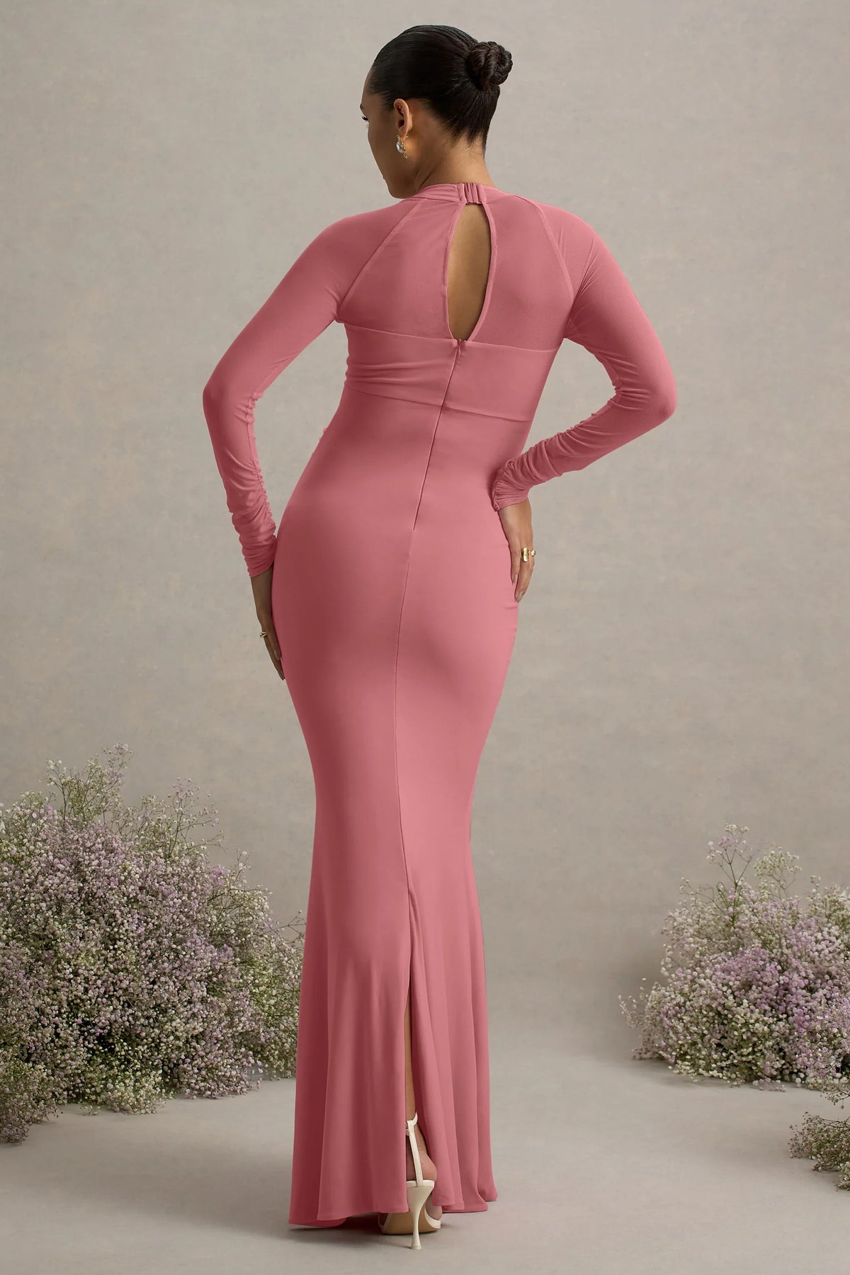 Abeam Blush Pink Maternity Maxi Dress With Sheer Sleeves