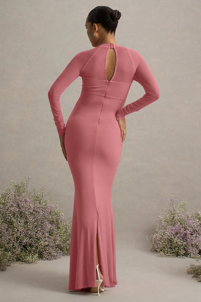 Abeam Blush Pink Maternity Maxi Dress With Sheer Sleeves