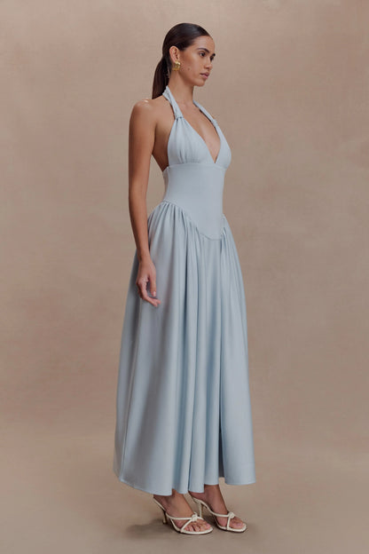 Angelina Scuba Halter Midi Dress Pale Blue