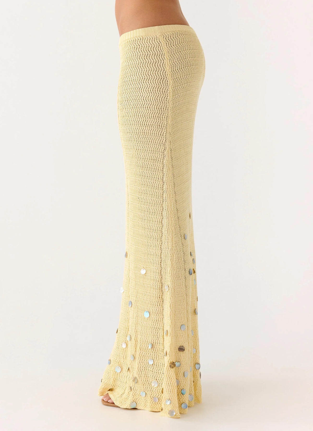 Adelaida Beaded Crochet Maxi Skirt Yellow
