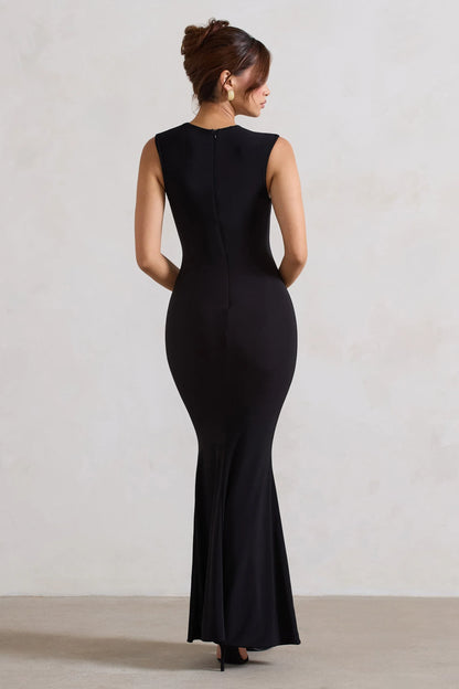Behind The Scenes Black Sleeveless Cut Out Maxi Dress