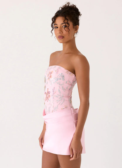 Angelique Beaded Mini Dress Pink Everbloom