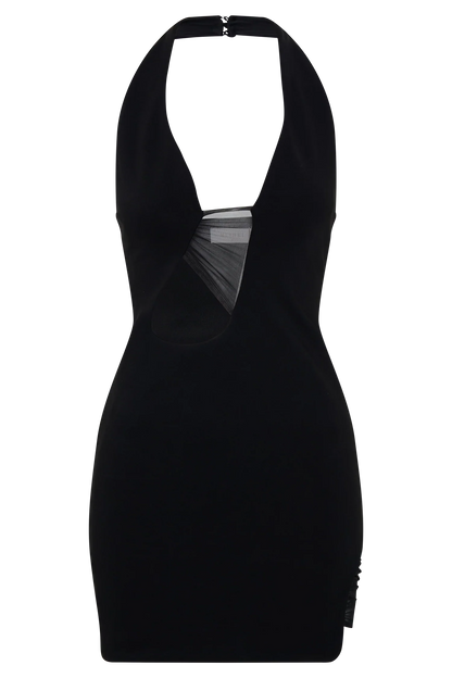Aubree Crepe And Mesh Mini Dress Black