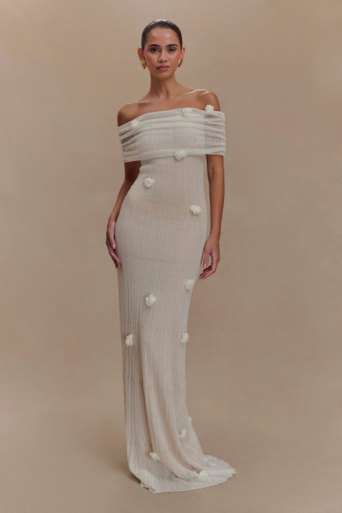 Brynn Orchid Knit Maxi Dress Ivory