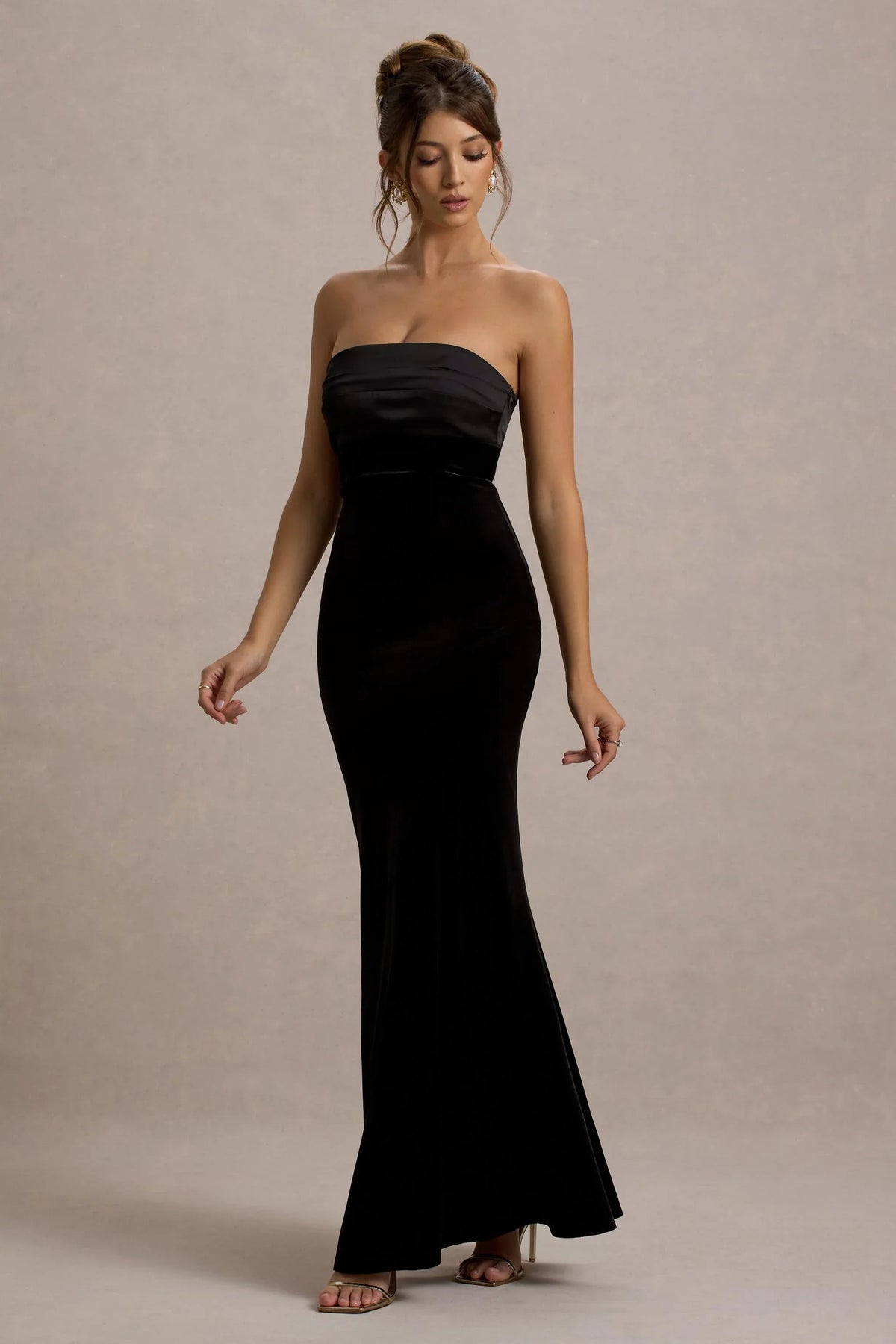 Ambrosi Black Velvet Bandeau Maxi Dress