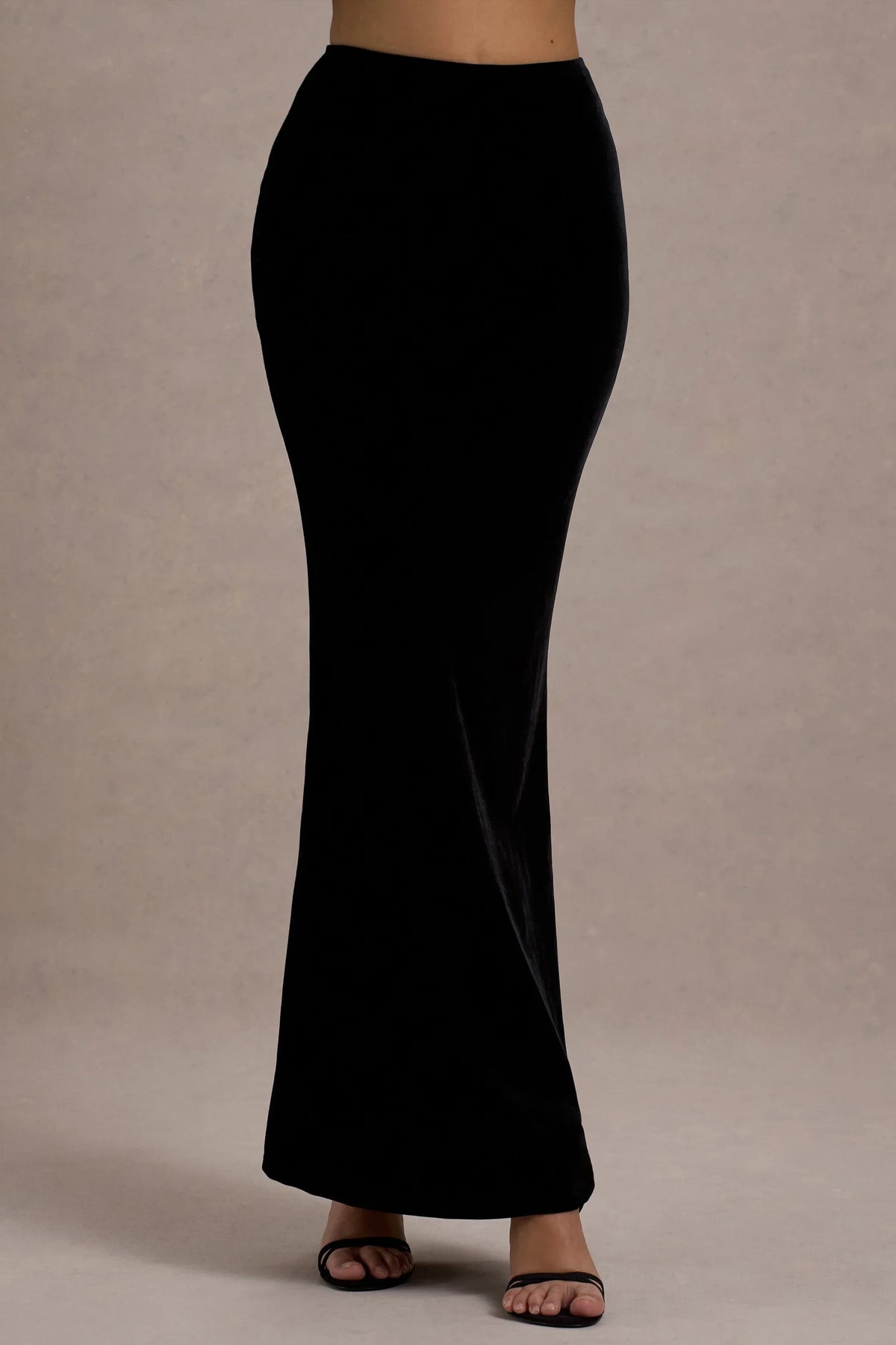 Alize Black Velvet Split Maxi Skirt