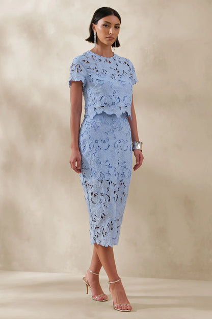 Aisling Powder Blue Lace Midi Skirt
