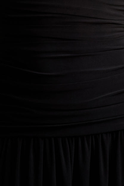 Aniyah Black High Neck Maxi Dress With Ruched Detailing