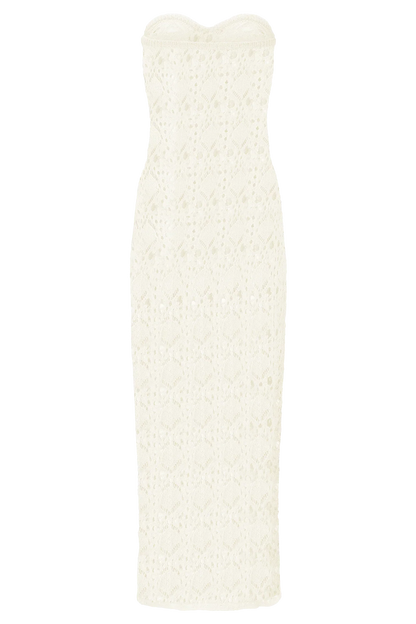 Aeline Strapless Crochet Knit Top Ivory