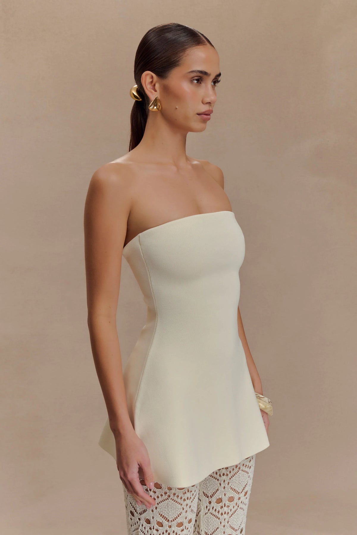 Anette Bandage Knit Strapless Top Ivory