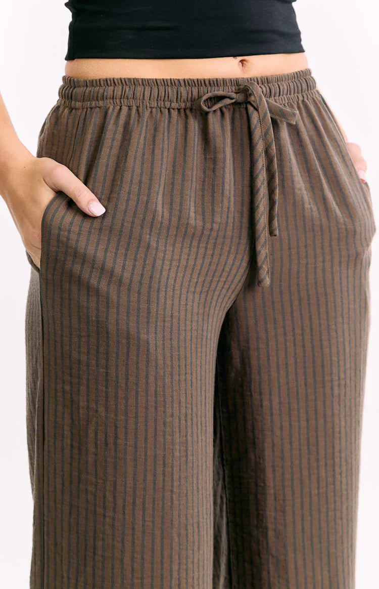 Avandi Brown Stripe Drawstring Waistband Pants