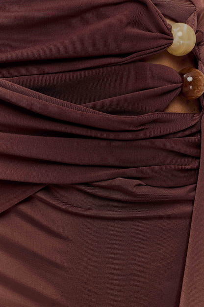 Alicent Slinky Beaded Mini Skirt Chocolate
