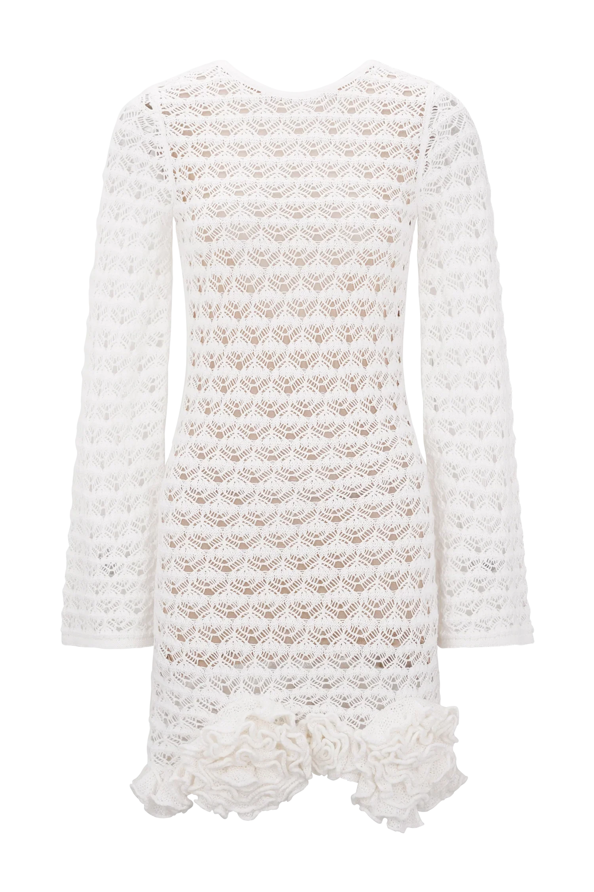 Aileen Ruffle Crochet Mini Dress Ivory