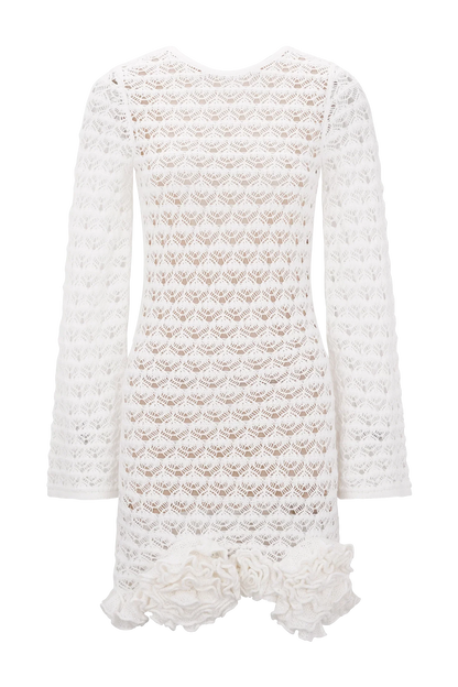 Aileen Ruffle Crochet Mini Dress Ivory