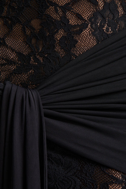 Akira Black Lace Maxi Dress With Sash Detail