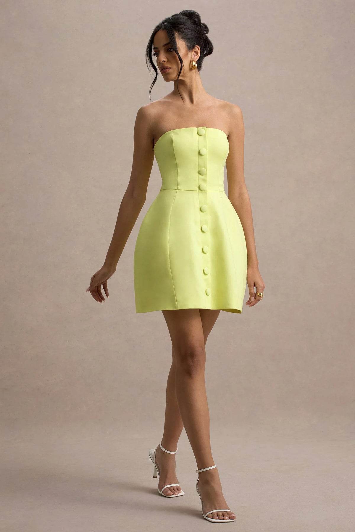 Anniston Lemon Bandeau Tailored Button Mini Dress