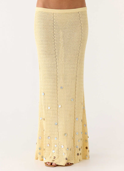 Adelaida Beaded Crochet Maxi Skirt Yellow