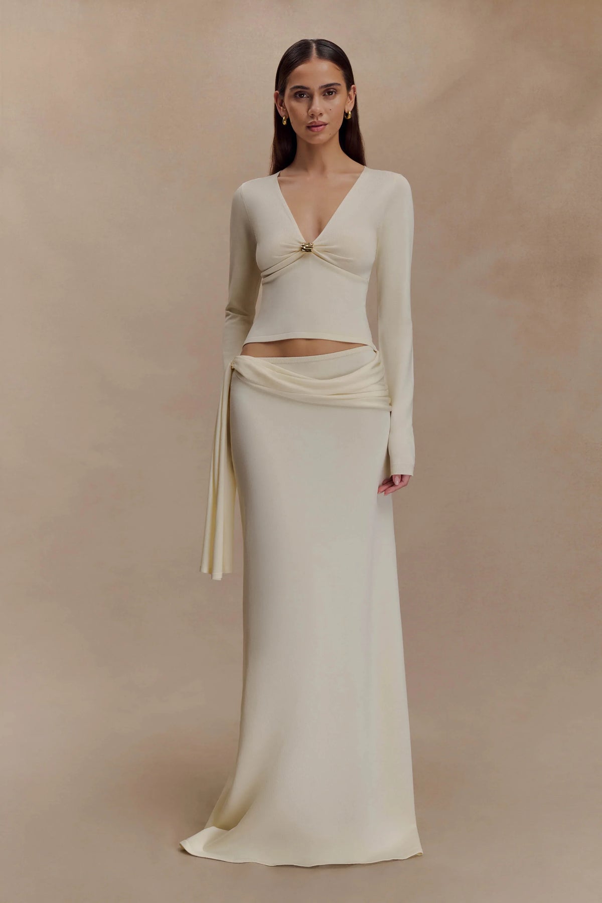 Bowie Low Rise Knit Maxi Skirt Ivory