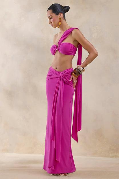Azura Hot Pink Wrap Maxi Skirt With Sash