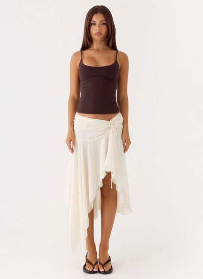 Abeda Asymmetrical Midi Skirt Ivory