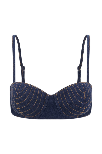 Belle Denim Cropped Bralette Indigo Blue