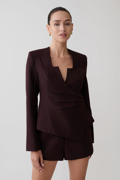 Agatha Square Neck Blazer Plum Pinstripe