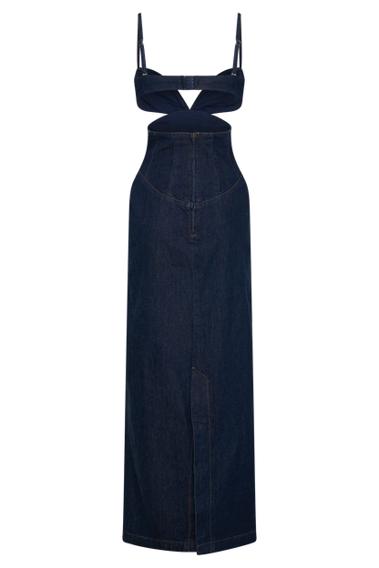 Amila Denim Cupped Maxi Dress Indigo Blue