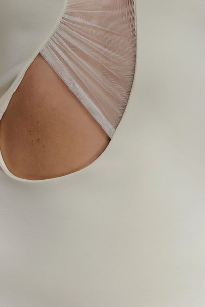 Aubree Crepe And Mesh Maxi Dress Ivory