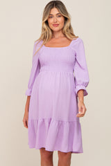 Lavender Smocked Ruffle Maternity Dress