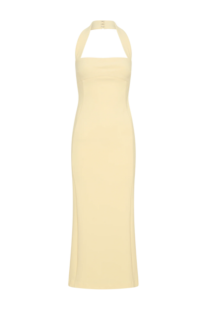 Amelita Suiting Halter Midi Dress Pale Lemon