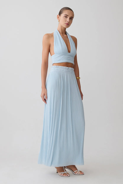 Amaris Sleeveless Plisse Halter Top Pale Blue