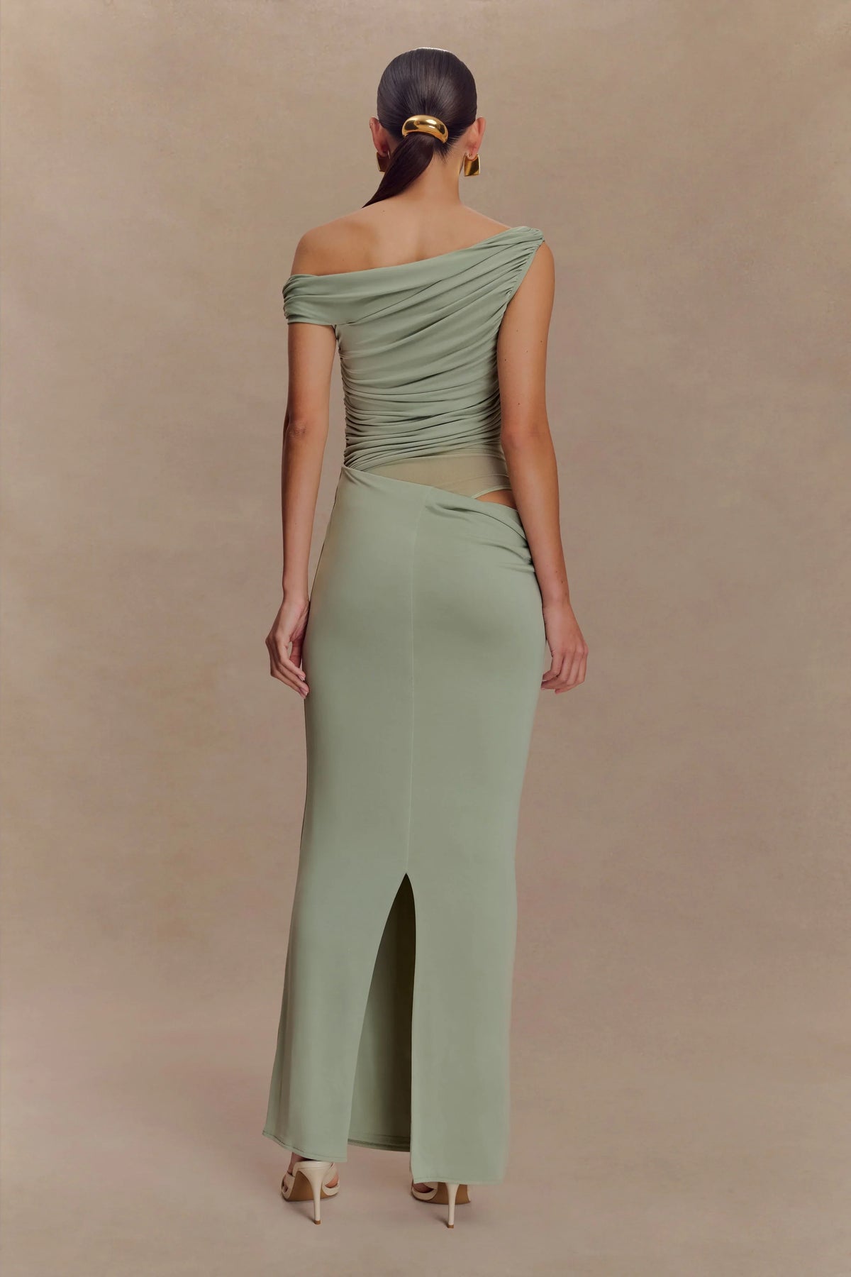Callen One Shoulder Slinky Maxi Dress Sage