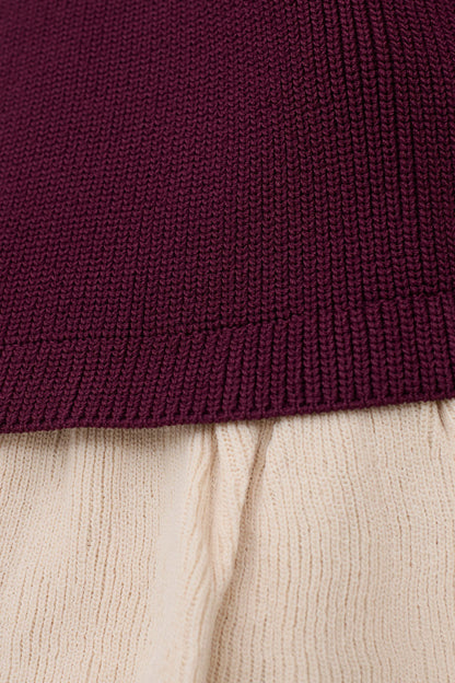 Amirose Ruffle Knit Midi Dress Plum
