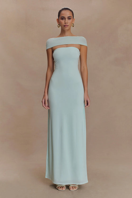 Aurora Slinky And Mesh Split Maxi Dress Lagoon