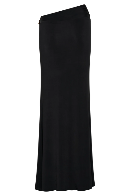 Ainsley Asymmetrical Maxi Skirt With Floral Hardware Black