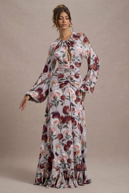 Althena Cream Floral Print Balloon Sleeve Maxi Dress